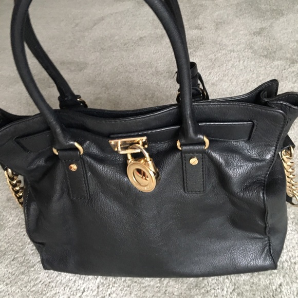 Black Leather Handbag with Gold Accents - Picture 2 of 2